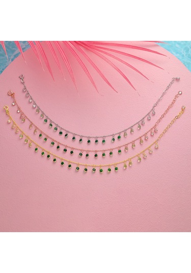 925 Ayar Gümüş Sallantılı Yeşil Renk Geçişli Hal Hal Gold