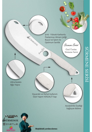 Sürmene Serisi Mutfak Bıçak Seti Ekmek Sebze Salata Börek Pizza Şef Bıçağı 2 Li Set Beyaz Mft-017 Beyaz