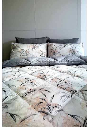 Alla Turca Çift Kişilik 4 Yastık Kılıflı Lastikli Çarşaflı Çift Taraflı Desenli Uyku Seti-natura Gri Gri