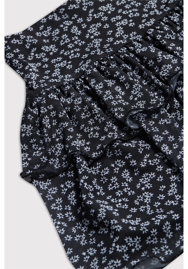 Kids Girl Çiçekli Fırfırlı Tül Mini Siyah Etek Siyah