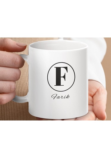 Farik İsimli Kupa Bardak, Harfli Bardak, Hediye Kupa Bardak, Kahve Kupa Bardak Beyaz