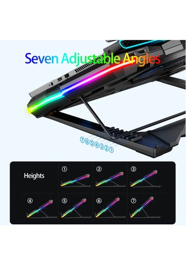 RGB Işıklı 5 Fanlı Notebook Soğutucu Mavi Ledli Telefon Tutuculu