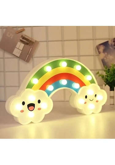 Gülen Bulutlu Gökkuşağı Led Gece Lambası Çok Renkli
