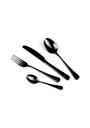 Siyah 4 Adet Yemek Takımı Seti Paslanmaz Çelik Renkli Gökkuşağı Altın Bıçak Çatal Çay Kaşığı Gümüş Seti Çatal Bıçak Takımı Siyah