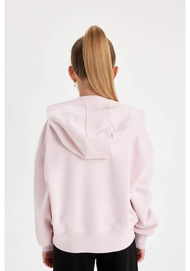 DeFacto Kız Çocuk Oversize Geniş Kalıp Kapüşonlu İşlemeli Kalın Sweatshirt D2885A824WNPN440