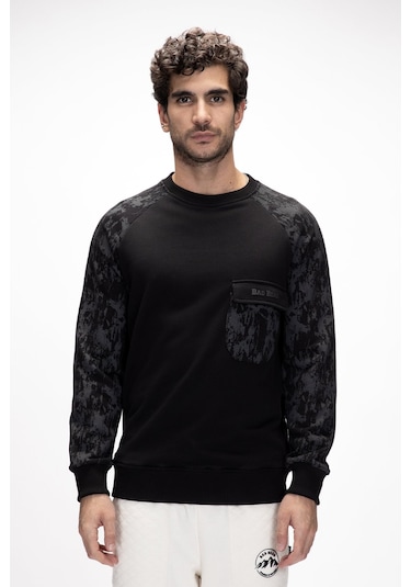 Deep Si Yah Crewneck Erkek Baskılı Sweatshirt Siyah