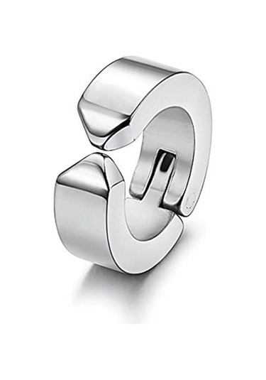 Erkek Küpesi - 1 Adet Çelik Kıstırmalı Küpe Paslanmaz Atmaz Çelik Gümüş Renk Küpe Altın