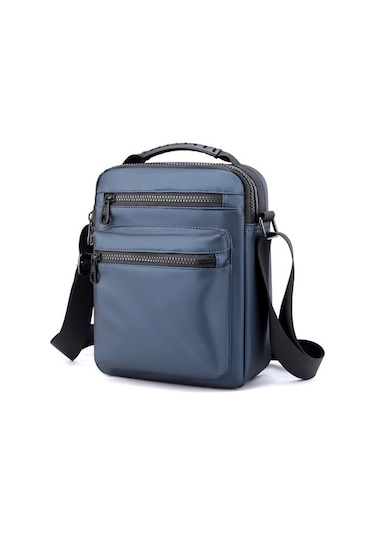 Erkek Omuz Çantası - Gri Günlük 23x23x2cm Çok Gözlü Hafif Fermuar Mavi Tekstil 21-22 037623 Mavi