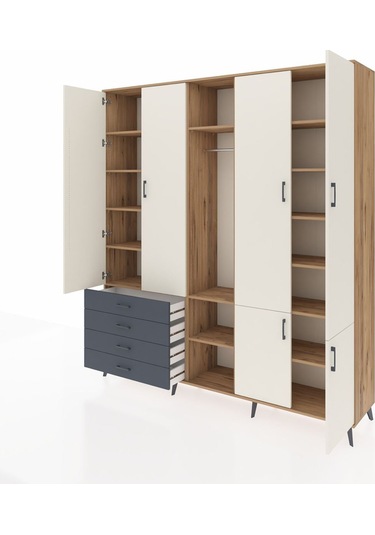 Hyperion Dolap 14 Raflı 4 Çekmeceli Tek Askılı 220x44x243 Çam-aytaşı/antrasit Aytası/antrasıt Hyperion Dolap 14 Raflı 4 Çekmeceli Tek Askılı 220x44x243 Çam-aytaşı/antrasit Aytası/antrasıt