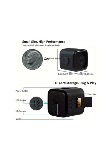 Xuweiwei Mini Security Camera 64gb 1080p Gece Görüşlü Taşınabilir Kamera Dahili Bataryalı Aı Hareket Algılama Usb Şarj Ev Pet Güvenliği Siyah