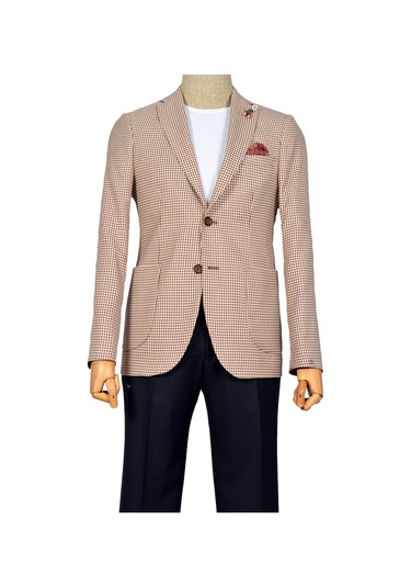 Kare Kazayağı Desen Mono Yaka Çift Düğme Ceket Slim 001