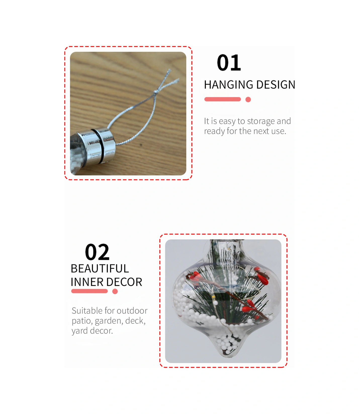 Youmex Led Askı Lambaları, Noel Dekorasyonu İçin Şeffaf Top Şeklinde, Ip44 Su Geçirmez, Isınma Beyazı Işık, Dış Mekan Ve İç Mekan Uyumlu