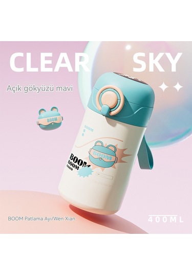 Jian Fan Paslanmaz Çelik Akılı Termos Bardağısı Caklıgösterir Saman Su Bardağıaçık Mavi Açık Mavi