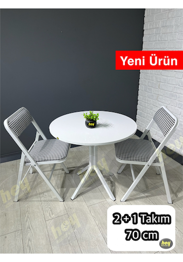 Pars 2 Kişilik Yuvarlak Mutfak Yemek Masası Takımı 2+1 Beyaz Kazayağı Kumaş 70 Cm Beyaz-kazayağı