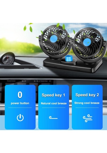 Huxın Hx-t303 6.5w 360 Derece Ayarlanabilir Dönüşlü İki Kafalı Düşük Gürültülü Mini Elektrikli Araba Fanı, Dc12v