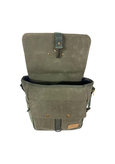 Vintage Baskılı Su Geçirmez Kanvas Deri Unisex Postacı Omuz Çantası 29 Cm X 30 Cm Haki