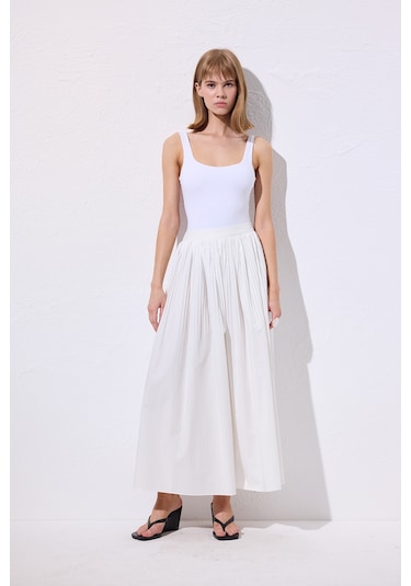Piliseli Geniş Etek Ekru Ekru