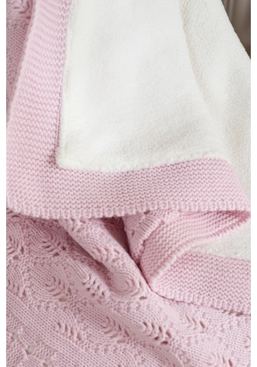 Toffy Toz Pembe Damalı Örgü Bebek Battaniyesi 100x100 Pembe