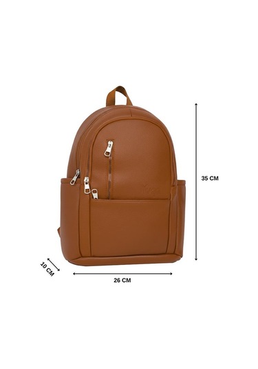 Yuga Suni Deri Dört Gözlü Sırt Çantası Taba Taba