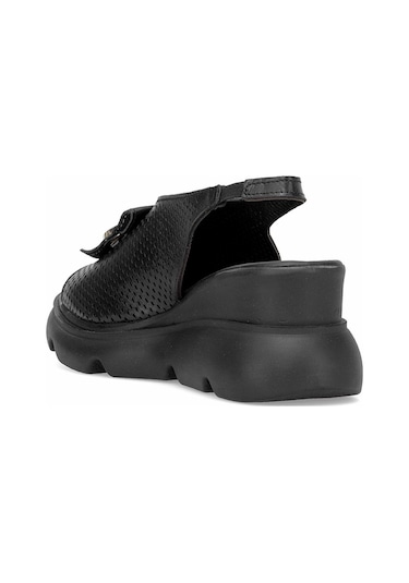 Elit Zeyn 8067 Kadın Hakiki Deri Dolgu Topuk Sandalet Siyah Siyah