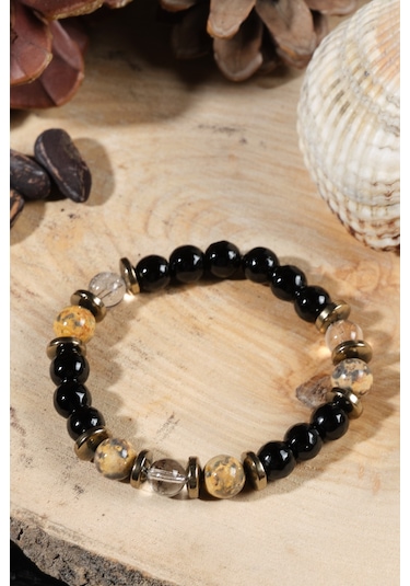 Ssilhoutte Doğaltaş Sertifikalı Doğal Taş Kadın Erkek Sağlık Ve Stres Bilekliği Jasper Kristal Kuvars Hediye Bileklik Siyah