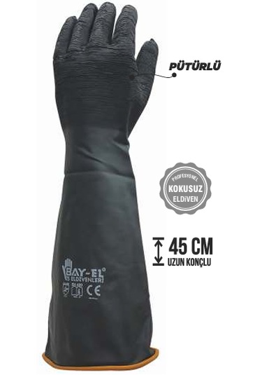 Baytec Kauçuk Asit Eldiveni Dayanıklı Uzun Konç Tırtıklı 45 Cm