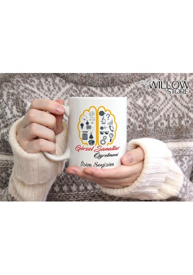 Görsel Sanatlar Öğretmen Temalı Kişiye Özel Seramik Kupa Bardak Beyaz