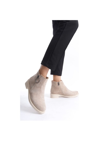 Margaret Fermuarlı Ortopedik Taban Topuklu Süet Kadın Bot Stt - Ten Çok Renkli