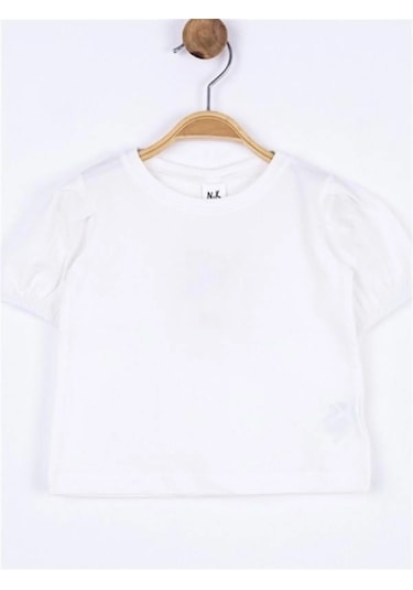 Nk Kids Kız Bebek Pamuklu Kısa Kol Kol Büzgülü Basic Tshirt-11691 Krem
