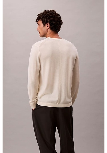 Erkek Regular Fit Merinos Yünü Triko Kazak - Krem Antique White