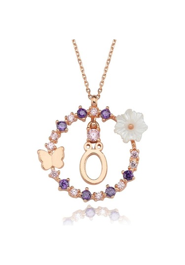 Mia vento Manolya Çiçeği Düşler Işıltısı Ö Harfi Rose Renk Gümüş Harfli Kolye