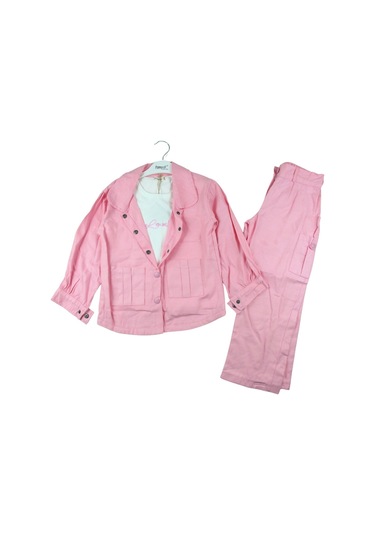 4370- Pampal 6-9 Yaş Kız Keten Takım - Koyu Pembe Koyu Pembe