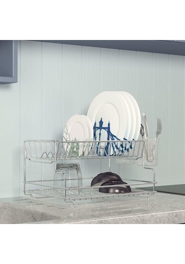 Geseus Home İki Katlı Tabaklık Bulaşıklık Krom Şeffaf Kb005