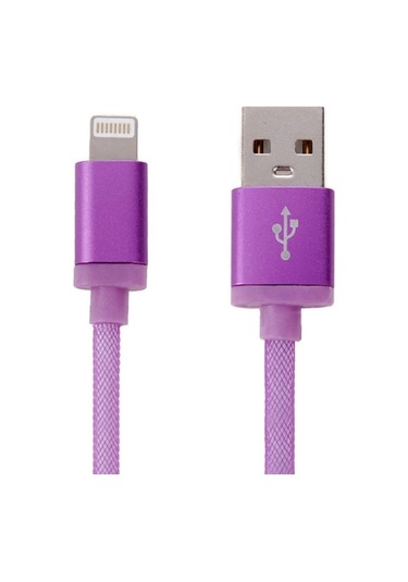 Rogfer 1m Net Stil Metal Kafa 8 Pin Usb Veri / Şarj Kablosu Mor