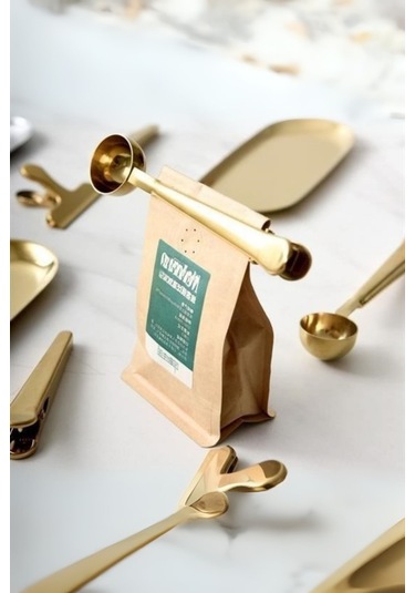 Büro Ev Ofis Mutfağı İçin 17cm Golden Çelik Mandallı Kahve Ölçü Kaşığı Gri