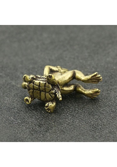 Sevimli Mini Pirinç Kurbağa Kaplumbağa Üzerinde Oturuyor Vintage Hayvan Heykeli Metal Figür Ofis Masası Dekoru Süs Oyuncak Hediye 3.5x4cm 3 Adet