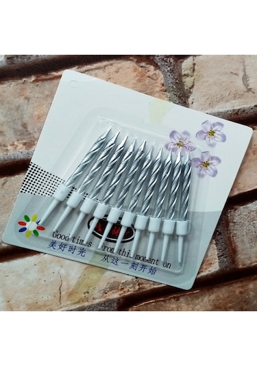 Vıp Kalite Burgulu Gümüş Pasta Mumu Gümüş Doğum Günü Mumu 10 Adet Gümüş Mum Decor Silver Bırthday Candle