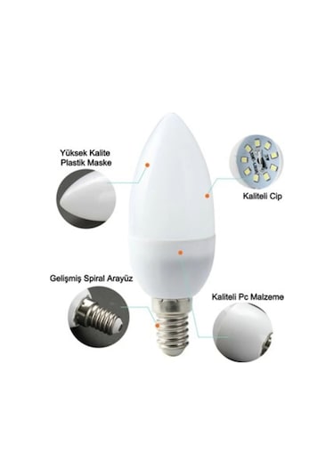 E14 Ince Duylu Günışığı Işık 7 Watt Mum Led Ampul