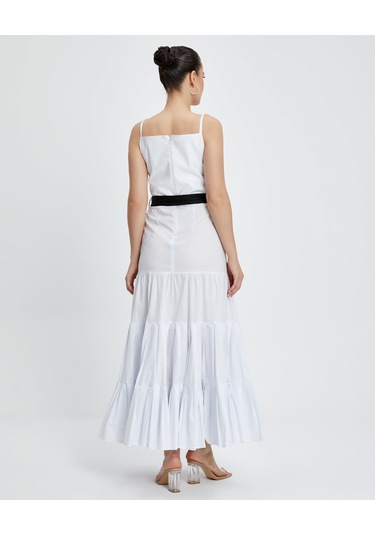 Kadın Askılı Uzun Elbise - Kemer Detaylı - Modern Ve Şık - Günlük Ve Özel Günler İçin Elbise Ekru