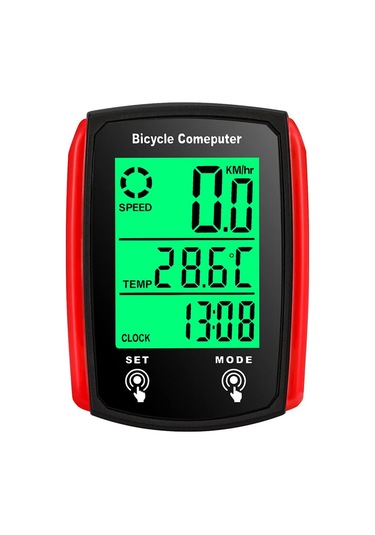 Aubyhe Abs Su Geçirmez Bisiklet Kablolu Lcd Bilgisayarı: Hız Ve Mesafe Ölçer, Gece Aydınlatması, Siyah-kırmızı Kırmızı