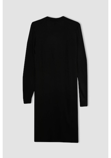 Defacto Regular Fit V Yaka Basic Düz Cepli Uzun Siyah Triko Hırka G5685AZ24AUBK81 Siyah