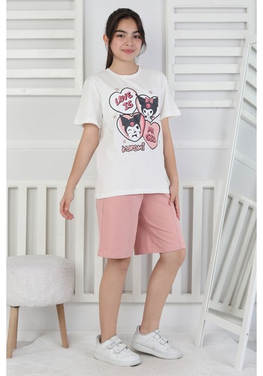 Love Is Kız Çocuk Üst Süprem Alt 2 İp Şort Takım Pudra