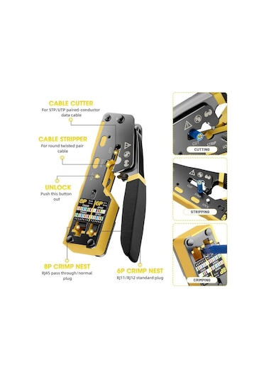 Primex Px-8070y Rj45/rj11 Cat6/cat7, Yeni Nesil Ez Rj45 Pense Cat6 Cat7, Yeni Nesil Pense Cat7 Bıçaklı