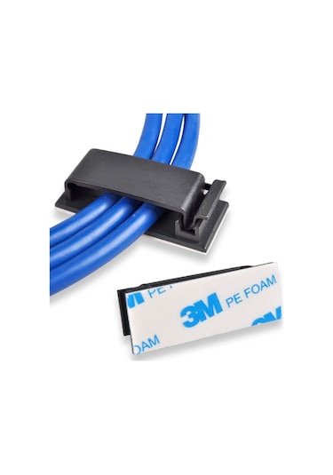 Koodmax 25 Adet Fc-50 Kablo Kelepçesi Klipsi - Sabitleme - Duvar Kablo Tutucu - Yapışkanlı - Siyah