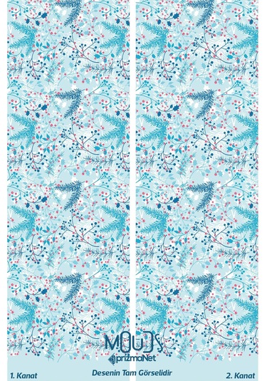 Kış Dalları Desenli Süet Oturma Odası Salon Fon Perde Baskılı Ekstrafor Büzgü 2 Kanat Prd-1024 Çok Renkli