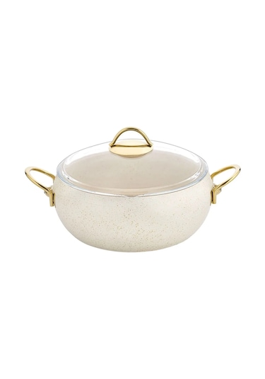 28 Cm Güveç Derin Tencere Gold Saplı - Krem