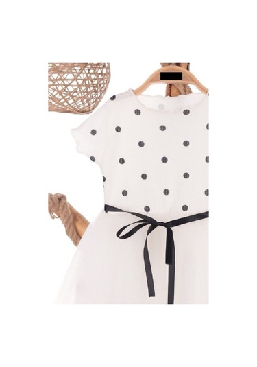 Puantiyeli Beyaz Doğum Günü Ve Özel Günler İçin Kız Çocuk Tüllü Elbise 2-7 Yaş Aralığı Beyaz