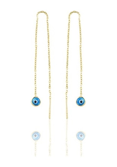 Gümüş Altın Yaldızlı,Cam Göz Nazar Kolye Küpe Ve Bileklik Gümüş