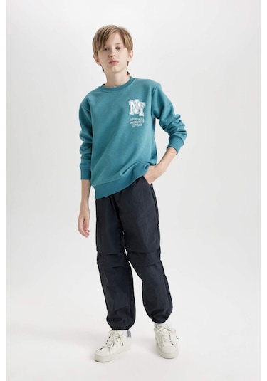 DeFacto Erkek Çocuk Baskılı Bisiklet Yaka Kalın Sweatshirt D3026A824WNBE820