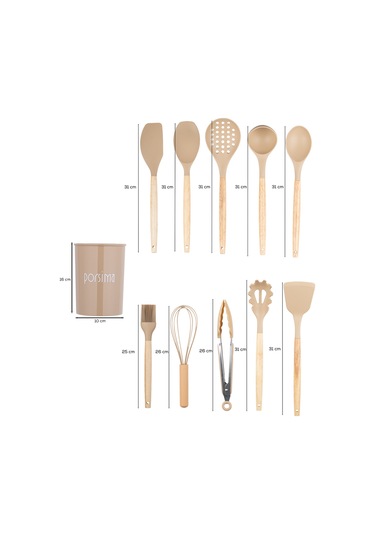 Porsima 3164 Standlı Bambu Silikon 11 Parça Servis Takımı Seti Kapicino